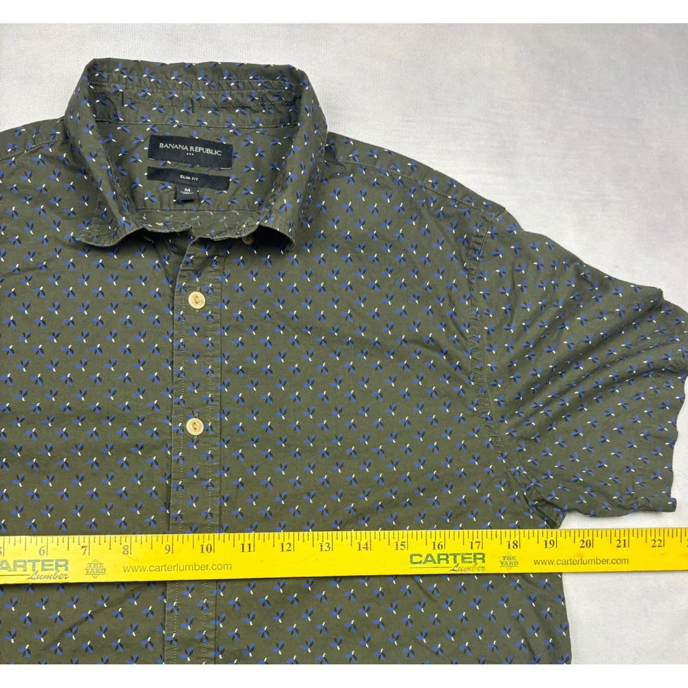 Banana Republic Mens Slim Fit Short‎ Sleeve Organic Cotton Shirt Olive Green M